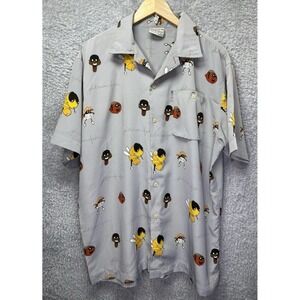 Vintage Y2K Mens Platinum Fubu Fat Albert Button Up Shirt Gray All Over Print XL